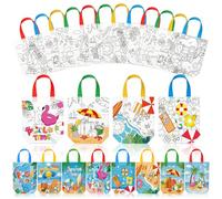 Kajaia 24 bolsas para colorear, bolsas de bricolaje a granel, colorea tu propia bolsa de mano, bolsas de regalo, bolsas reutilizables no tejidas con asa para manualidades, pintura, suministros de