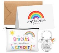 Kajaia 4 Piezas Set de Regalo para Profesora Neceser de Gracias por Ayudarme a Crecer Llavero de Maestro Grabado con Tarjeta y sobre Regalo de Agradecimiento para Despedida Educador Niñera Cumpleaños