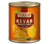 Kajal Premium Mango Puré Kesar 850g - Ideal para Batidos de Mango, Lassi, Postres y Curry - Natural, Dulce, De la India - Kesar de carne de mango sin aditivos
