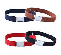 Kajeer 4 Pzs Cinturón magnético ajustable para niños de - Cinturón elástico grande elástico con hebilla magnética fácil para niños de 2 a 15 años y niñas (Azul marino/Café/Rojo/Negro)