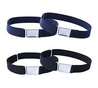Kajeer 4 Pzs Cinturón magnético ajustable para niños de - Cinturón elástico grande elástico con hebilla magnética fácil para niños de 2 a 15 años y niñas (2 Azul marino / 2 Negro)
