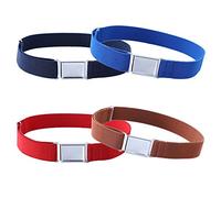 Kajeer 4 Pzs Cinturón magnético ajustable para niños de - Cinturón elástico grande elástico con hebilla magnética fácil para niños de 2 a 15 años y niñas (Azul marino/Azul real/Rojo/Café)