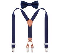 Kajeer Tirantes con tirantes para niños Pajarita - Juego de tirantes y corbatín en forma de Y para niños Tirantes elásticos ajustables con 4 clips (Azul marino, 85cm (8 años-12 años))