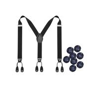 Kajeer Tirantes de botón para hombre, tirantes ajustables de piel sintética de 1.37 pulgadas para hombre, resistentes con 8 botones, Negro, L: 43inch/ W: 1.4inch