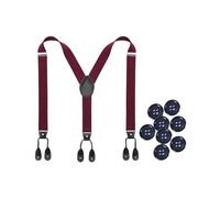 Kajeer Tirantes de botón para hombre, tirantes ajustables de piel sintética de 1.37 pulgadas para hombre, resistentes con 8 botones, rojo vino, L: 43inch/ W: 1.4inch