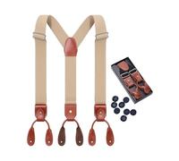 Kajeer Tirantes de piel auténtica para hombre, tirantes elásticos ajustables en forma de Y, para bodas, fiestas, negocios, caqui, Taille unique