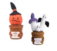 Kajfjad Juego de 2 piezas de fantasma y calabaza de ganchillo, decoración de Halloween hecha a mano con función de atención plena, regalo para aliviar el estrés para adultos, decoración espeluznante