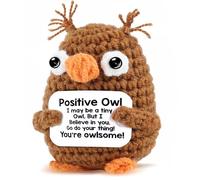 Kajfjad Peluche de ganchillo de búho, hecho a mano, animal de apoyo emocional para fomentar la salud mental, regalo inspirador de decoración de escritorio para mujeres, amigas, compañeros de trabajo