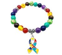Kajfjad Pulsera de apoyo para autismo, cuentas elásticas de chakra con corazón y dijes de rompecabezas para necesidades especiales, regalo inspirador para población autista, profesores y defensores