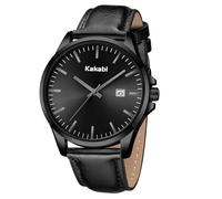 Kakabi Relojes para hombre, minimalista, de cuero, clásico, analógico, cuarzo, fecha, K7303B-AllBlack-P, Minimalista