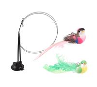 KAKASEA Doble varilla colorida con plumas y pájaros con alambre de resorte flexible y base de succión antideslizante para gatitos