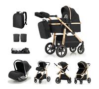 Kakbgee 3 en 1 Cochecito de Bebé, Sistema de Viaje, Carrito Bebé Asa Regulable en Altura, Silla de Paseo, Capazo y Asiento de Cochecito, Mosquitera, Cochecito con chasis de aluminio(0-4 Años, 22KG)