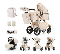 Kakbgee 3 en 1 Cochecito de Bebé, Sistema de Viaje, Carrito Bebé Asa Regulable en Altura, Silla de Paseo, Capazo y Asiento de Cochecito, Mosquitera, Cochecito con chasis de aluminio(0-4 Años, 22KG)