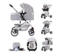Kakbgee 3 en 1 Cochecito de Bebé, Sistema de Viaje, Carrito Bebé Plegable con Un Solo Clic, Silla de Paseo, Capazo y Asiento de Cochecito con Mosquitera, Silla de Coche Alto para Recién Nacido 0-4Años