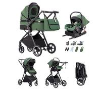 Kakbgee Cochecito 3 en 1 con Silla de Coche, Carrito bebé Plegable, Manillar 7 Alturas, Suspensión 4 Ruedas, Funda de Lluvia y Mosquitera, Sistema de Viaje para Recién Nacidos 0-3 Años (15kg)