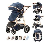 Kakbgee - Cochecito combinado 3 en 1, cochecitos con asiento de coche ECE R129, cochecito de paseo ajustable en altura, capazo flexible convertible marco de aluminio para recién nacidos 0-4 años