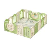 Kakbgee Parque Infantil Bebé modulable, Parque infantil de HDPE plegable con Panel de juego y cerradura de Seguridad, Parque de Juegos para Interior y Exterior (Verde 16 Paneles)