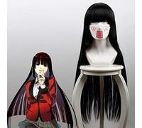 Kakegurui Jabami Yumeko cosplay peluca 80 cm larga recta peluca de pelo sintético resistente al calor para mujer peluca de anime negro