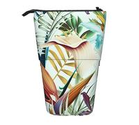 KAKETE Estuche para lápices con Estampado de Hojas Tropicales de Verano, Estuche telescópico para lápices, portalápices de pie, papelería, Bolsa organizadora para lápices con Cremallera