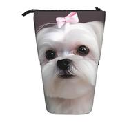 KAKETE Estuche para lápices con Estampado de Perro maltés, Estuche telescópico para lápices, portalápices de pie, papelería, Bolsa para organizar lápices con Cremallera