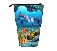 KAKETE Estuche para lápices Seabed Coral Fish Dolphins Impreso Telescópico Estuche para lápices Estuche para lápices de pie Papelería Organizar Estuche para lápices con Cremallera