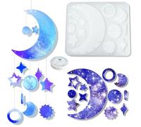 KAKOLOPT Juego de moldes de silicona para campanillas de viento y estrella de luna, kit de moldes de resina de estrella de luna, moldes de resina epoxi, fundición de manualidades para decoraciones de