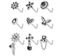 Kakonia 9 Piezas de la Nariz Studs Anillos 20G de Acero Inoxidable Quirúrgico en Forma de L Anillos de la Nariz para las Mujeres Cuelgan Corazón Mariposa Colorido CZ Piercing Joyería