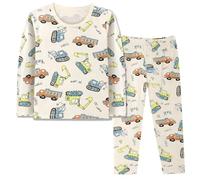 KAKU NANU Conjunto de pijama de algodón para niños de 2 a 10 años, ropa de dormir de manga larga para niños, ropa de dormir con estampado de animales, regalos para niños y niñas, beige, 3-4 años