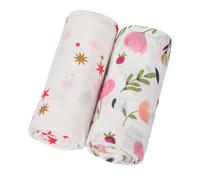 KAKU NANU Muselinas Bebe Algodon 2 Piezas Gasas de Muselina Grandes Muselina Bebe Recien Nacido 110x120 Regalos para Bebes Recien Nacidos Manta Verano Bebe(Flores,Estrellas)