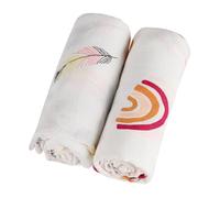 KAKU NANU Muselinas Bebe Algodon 2 Piezas Gasas de Muselina Grandes Muselina Bebe Recien Nacido 110x120 Regalos para Bebes Recien Nacidos Manta Verano Bebe(Arcoiris,Pluma)