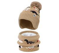 KAKU NANU Set de 2 Gorros para bebé a Juego con cubrecuello con Orejeras y Pompones, Forro Polar cálido y Suave marrón 1 2 3 4 5 años