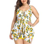 KAKU NANU Traje de baño de 2 piezas para mujer, tankini fluido con pantalones cortos, S-3XL, traje de baño con acolchado extraíble, ropa de playa, negro, azul marino, rojo, amarillo y verde, amarillo