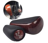 Kakulkomen Pomo de cambio automático de cuero con madera de 4 velocidades + funda de transferencia para Toyota Prado 120 2003 2004 2005 2006 2007 2008 2009, 2 unidades (transferencia de 4 velocidades)