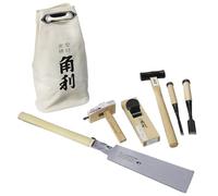 KAKURI Juego de herramientas de carpintería japonesas para principiantes, 7 piezas (avión japonés, cincel, sierra, martillo, calibre, bolsa), fabricado en Japón, 40331
