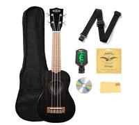 Kala KA-15S-BLK Ukelele soprano de caoba satinado - Paquete negro con bolsa de concierto, sintonizador, DVD instruccional de Austin Bazaar y paño de pulido
