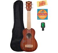 Kala KA-15S-H1 - Ukelele soprano de caoba satinada, paquete de islas hawaianas con funda, afinador, DVD instructivo de Austin Bazaar y paño de pulido