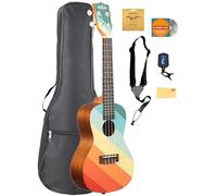 Kala KA-SURFAROUT - Paquete de ukelele de concierto para tabla de surf con bolsa de concierto, afinador, cuerdas Aquila, correa, DVD instructivo Austin Bazaar y paño de pulido