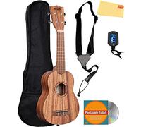 Kala KA-TEAK-S Ukelele soprano de teca con bolsa de concierto, correa, afinador de clip, DVD instructivo de Austin Bazaar y paño de pulido