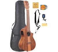 Kala KA-TK-C-CE - Ukelele de concierto de teca Tri-Top con corte y ecualizador con bolsa de concierto, afinador, cuerdas Aquila, correa, DVD instructivo Austin Bazaar y paño de pulido