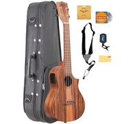 Kala KA-TK-C-CE - Ukelele de concierto de teca Tri-Top con corte y ecualizador con funda, afinador, cuerdas Aquila, correa, DVD instructivo Austin Bazaar y paño de pulido