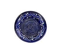 Kaladia - Plato de rallador de cerámica - ideal para jengibre, queso parmesano, etc. - Diseño: azul con decoración blanca - Diámetro: 13 cm - hecho a mano y pintado a mano - Fabricado en España