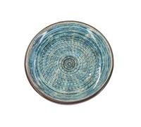 Kaladia Plato de ralladura de cerámica, para jengibre, parmesano, etc., rayas marrón/azules, diámetro: 12 cm, hecho a mano y pintado a mano, fabricado en España