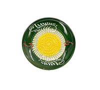 Kaladia - Plato rallador de cerámica/Rallador de cerámica - ideal para jengibre, parmesano, etc. - Motivo: amarillo y verde con decoración blanca - Diámetro: 12 cm - hecho a mano y pintado a mano