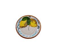 Kaladia Rallador de cerámica/Cesto de cerámica - ideal para jengibre, parmesano, etc. - en blanco con 2 limones - Diámetro: 12 cm - hecho a mano y pintado a mano - Fabricado en España