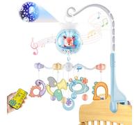 KalaDuck Carrusel Cuna Bebe Luz y Musica, Móvil Cuna Bebe Giratorio con Proyección, Temporizador y Sonajero Juguetes, Movil para Cuna Niños Niñas 0-12 Meses (Azul)