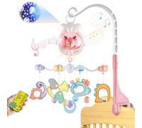 KalaDuck Carrusel Cuna Bebe Luz y Musica, Móvil Cuna Bebe Giratorio con Proyección, Temporizador y Sonajero Juguetes, Movil para Cuna Niños Niñas 0-12 Meses (Rosa)