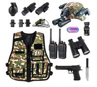 KalaDuck Disfraz Militar para Niños, 12 Piezas Accesorios con Casco Táctico, Camuflaje Chaleco y Walkie-Talkie, Juego de Rol Halloween Ejército Disfraz Soldado para Niños Niñas