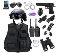 KalaDuck Disfraz Policía Niño 3 años, 14Piezas Accesorios Policía con Casco Policial, Chaleco SWAT, Walkie Talkie, Juguete Esposas, Juego de Rol de Disfraz Halloween Policía Juguetes para Niños Niñas