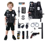 KalaDuck Disfraz Policía Niños, Juego de Rol de Policía Uniforme con 12Piezas Juguetes Accesorios, Infantil Halloween Disfraz de Regalo