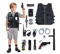 KalaDuck Disfraz Policía Niños, Juego de rol de Policía Uniforme con Juguetes Accesorios de Policía, 12 Piezas Infantil Halloween Disfraz de Policía Trajes de Regalo